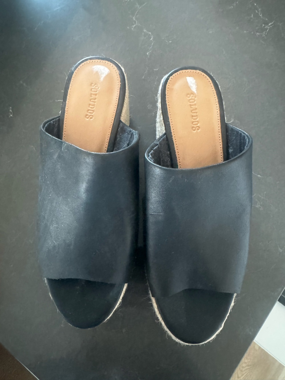 Soludos Black Open-Toe Espadrille Slide Sandals
